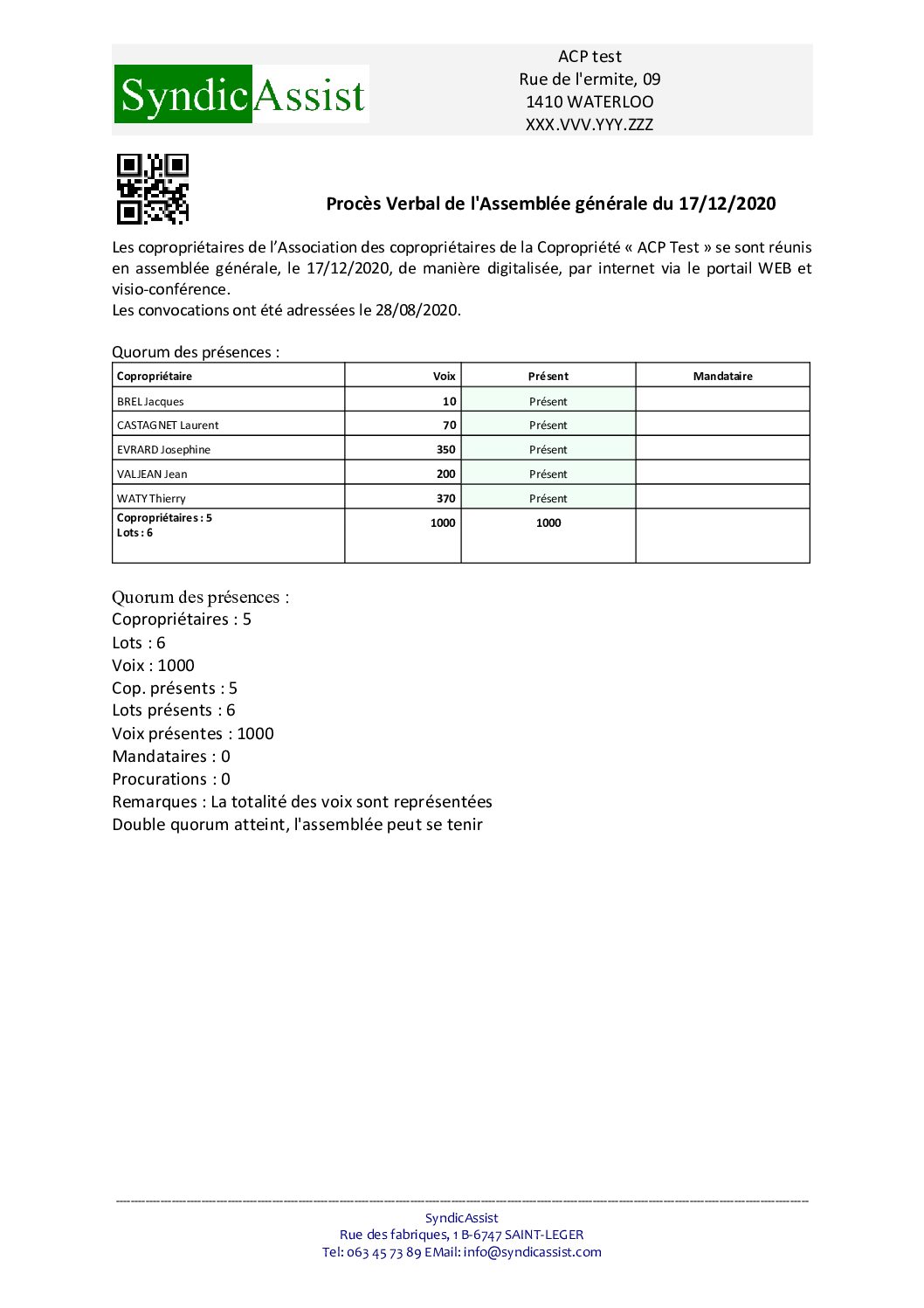 PV de l'AG